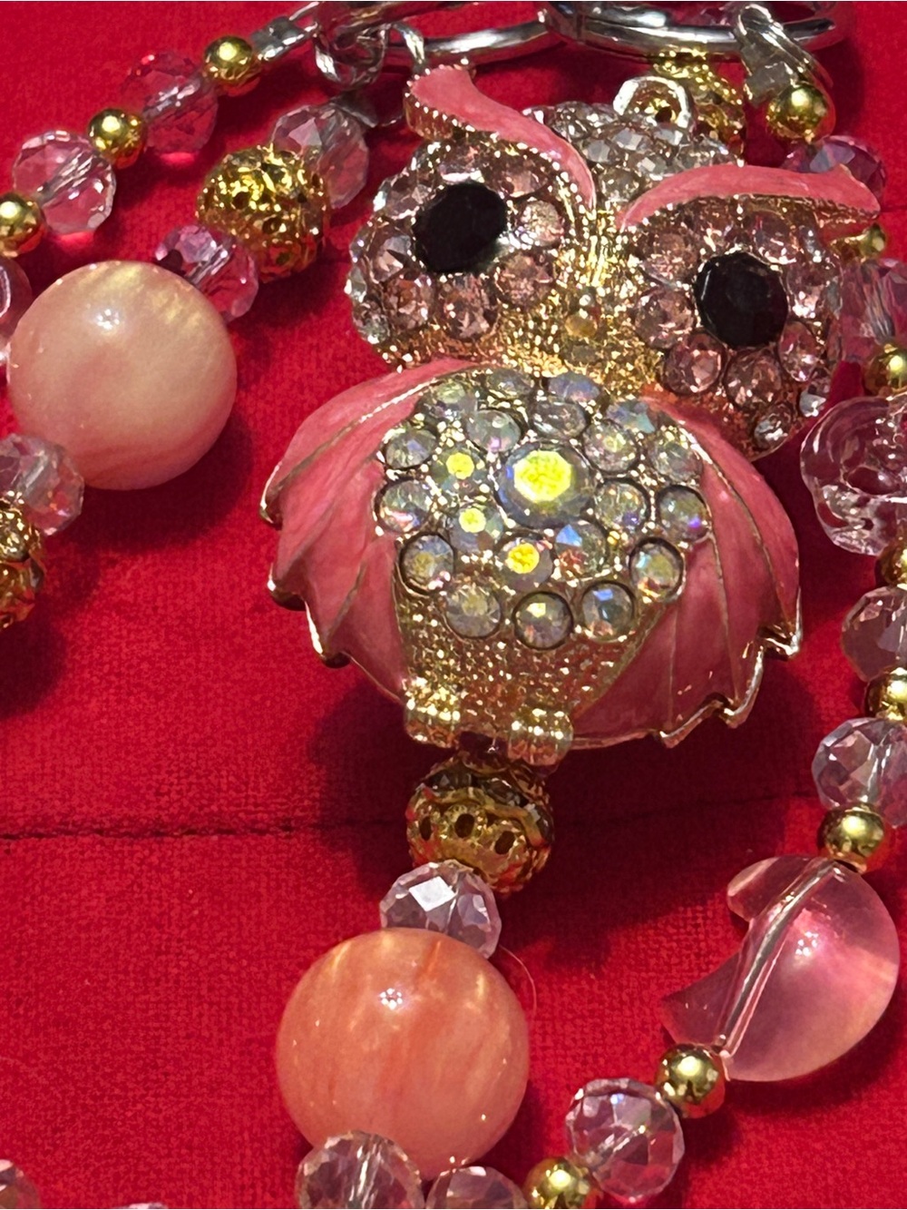 Pink Rhinestone Owl Beaded Bag Charm / Purse Charm – Sparkly & Gorgeous! - Picture 3 of 3